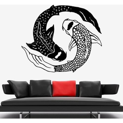 YIN YANG KOI Fish Nature Animals Wall Stickers Yin yang Fish Carp Removable Wall Decal Circle Mandala Decal for Home Decor B318