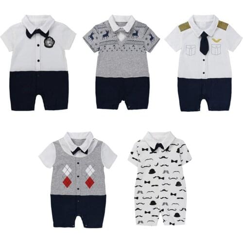 Prowow Summer Baby Boy Clothes Gentleman Outfits For Newborn Male Tie Baby Overalls For Childrens Jumpsuits Soft Infant Costume