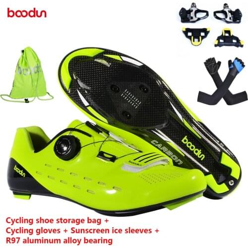 BOODUN road bike bicycle lock shoes professional competition grade carbon fiber ultra light breathable non-slip lock shoes 440G