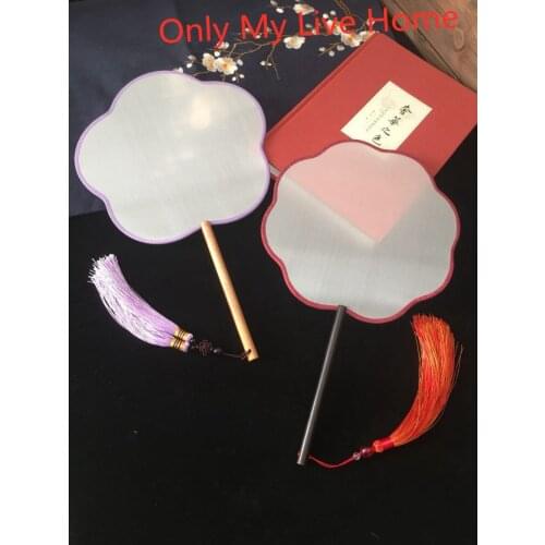 Round Blank White Mulberry Silk Fan Handle Traditional Craft Chinese decorative Hand Fans Adult DIY Embroidery Hand Painting