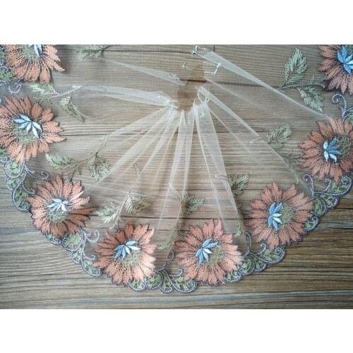 10Yards Luxury Tulle Mesh Lace Trim Embroidered Flowers Ribbon Wedding Dress Head Scarfs Cloth Home Fabric Sewing Decor 19cm