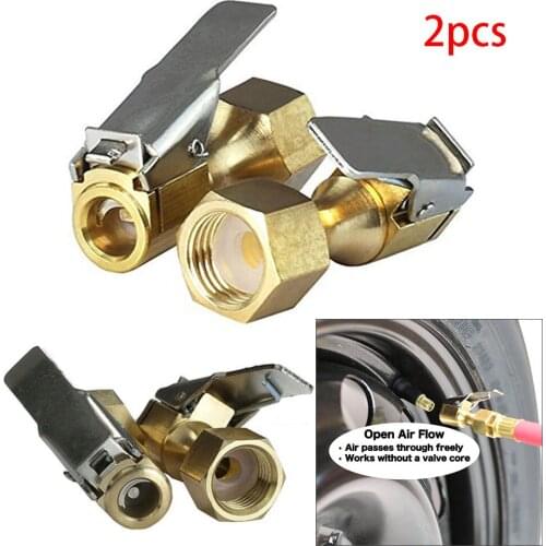 2PCS Brass Tire inflator Locking on Air Chuck Air Compressor Pump Adapter with clip Connector Car Accessories