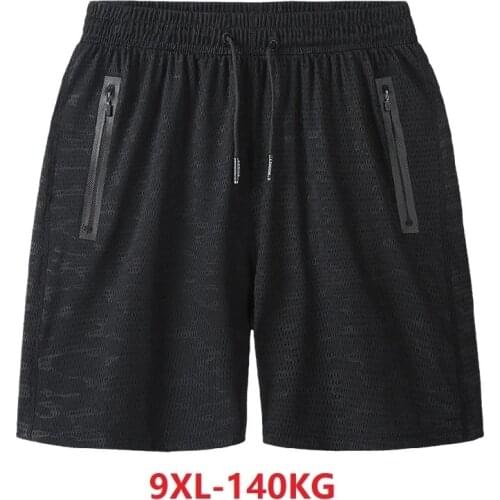 Summer Men quick dry sports shorts hole Ice silk shorts Workout fitness breathable plus size 7XL 8XL 9XL oversize shorts zipper