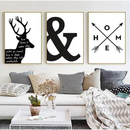 Minimalist Modern Black White Poster And Prints Abstract Elk Wall Art Canvas Painting Nordic Pictures For Living Room Home Decor