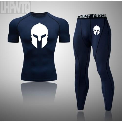 Mens Quick drying Summer sportswear Spartan Running Set Mens Compression Sportswear Fitness MMA basketball Sport Suit