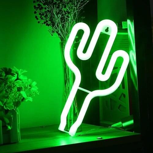Cactus Shaped Neon Signs USB/Battery Powered Always on Acrylic Wall Decor Decorative Atmosphere LED Night Lights TS1