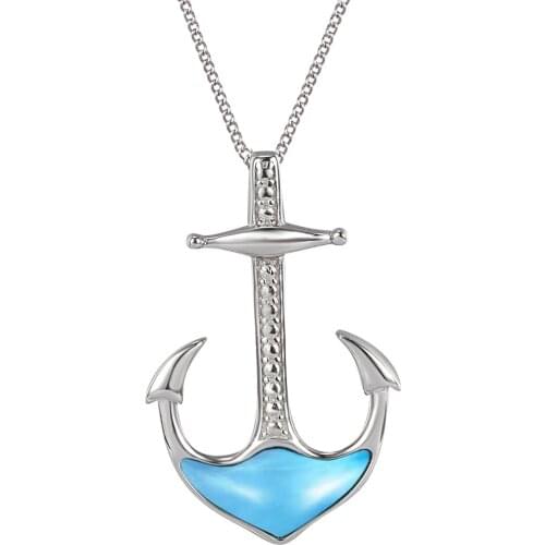 New Arrival Real 925 Sterling Silver Anchor Natural Larimar Pendant Woments Necklace Pendant