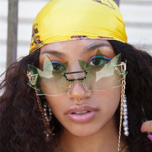 Fashion New Female Rimless Sunglasses Ladies 2020 Trendy Gradient Color Maple Leaf Shape Lenses Mens Personalized Sunglasses