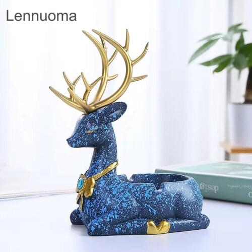 Lennuoma Nordic Resin Deer Ashtray Home Decoration Office Desktop European Ornaments Key Jewelry Storage Box Gift For Boyfriend