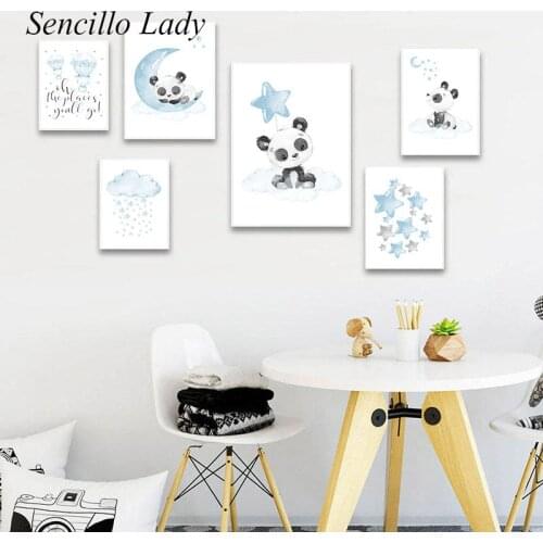 Moon Panda Cartoon Animal Child Poster Print Baby Nursery Wall Art Canvas Painting Nordic Kid Boy Bedroom Decoration Picture