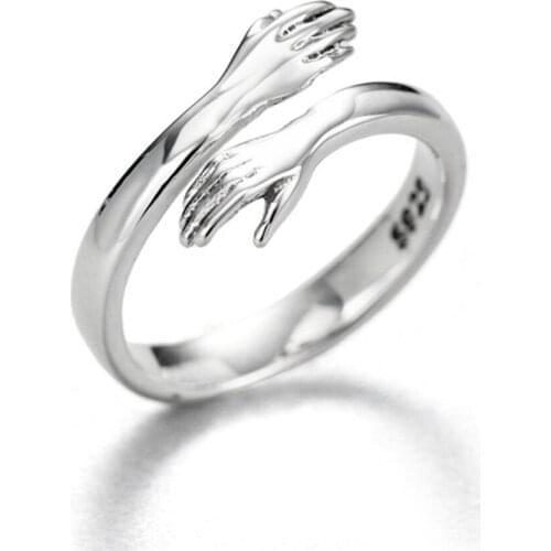 Polishing Finger Valentines Day Ring Adjustable 925 Sterling Silver Unique Suitable For Proposal Jewelry Fashion Hug Open Rings