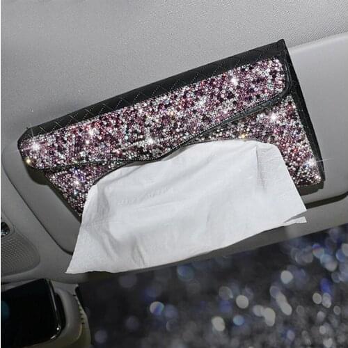 Bling Bling Car stying decoration Sun Visor Tissue Holder box Crystals Towel Cover Case bracket interior