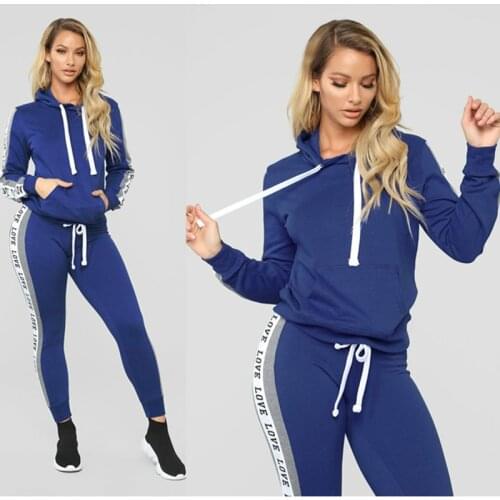 Hooded Tracksuit Women Two Piece Set Spring Autumn Clothes Pullover Top And Pants Letter Printed Casual Sports Female Suits Ropa
