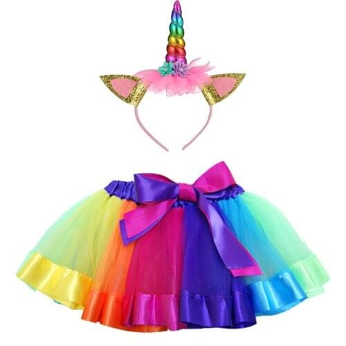Sparkling Unicorn Tutu Skirt and Unicorn Headband Outfit for Girls Birthday Party Costumes Set Toddler skirt Rainbow baby tutu