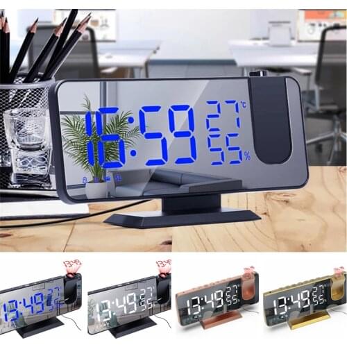 LED Mirror Screen Projection Alarm Clock Forecast Radio Thermo-Hygrometer Digital Clock Modern Office Bedroom Desktop Decoration