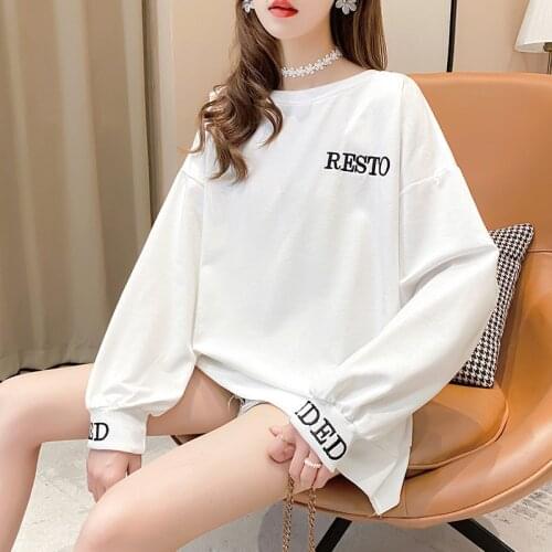Simple White Sweatshirt Women for Spring Autumn Thin Long Sleeve Loose Sweatshirt Women Korean Student Fashion Top Women