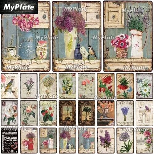 Flower Vintage Tin Sign Home Decor Retro Metal Sign Shabby Chic Wall Decor for Kitchen Living Room Dining Room Metal Plate