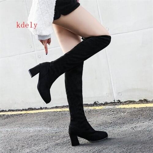 Overknee Boots Woman Long With Elastic Force Boots 2020 Coarse With High With Skinny Flat Bottom High Boots Woman
