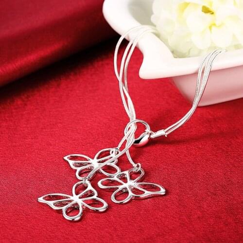 New Fashion Silver 925 Jewelry Lovely Hollow Butterfly Necklace For Women Silver Snake Chain Bracelet Wholesale