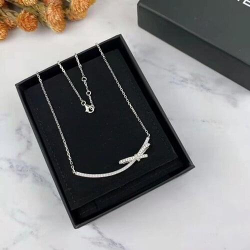 Hot Brand Pure 925 Sterling Silver Jewelry For Women Bowknot Neckalce Long Pendant Necklace Cute Bowknot Pendant Party Necklace