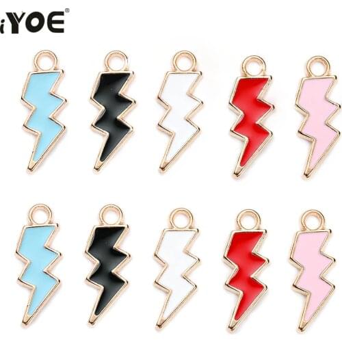 10/20/30pcs Lightning Shape Pendant Multicolor Drop Oil Enamel Charms For Jewelry Making Dangle Earring Necklace Bracelet