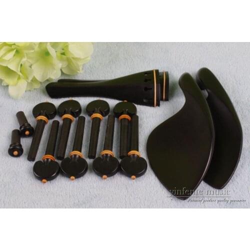 2set ebony 4/4 violin part tailpiece End pin Violin peg chin rest boxwood inlay