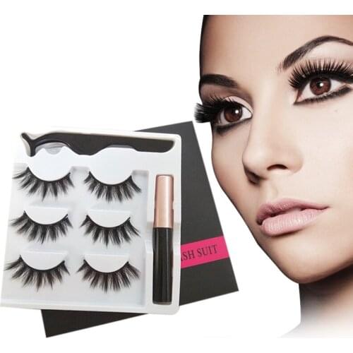 3 Pairs Magnetic Eyelashes 3D Mink Eyelashes Magnetic Waterproof Eyeliner Liquid Tweezers Set Lasting Thick Eyelash Makeup Tool