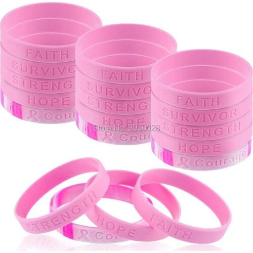 300pcs Breast Cancer Awareness Hope Faith silicone wristband Personalized Rubber bracelets Sports Gifts shipping by DHL A