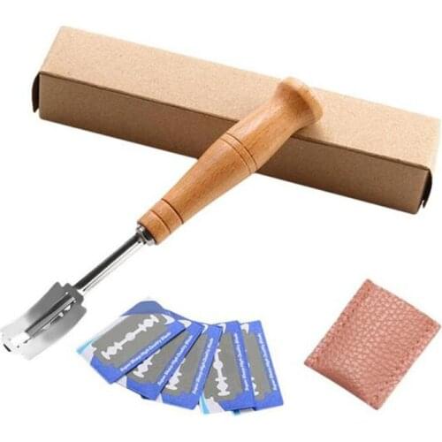 Bread Arc Curved Knife Bakers Blade With Wood Handle 5Pcs Replacement Blades Western Baguette Cutting French Toast Bagel Cutter