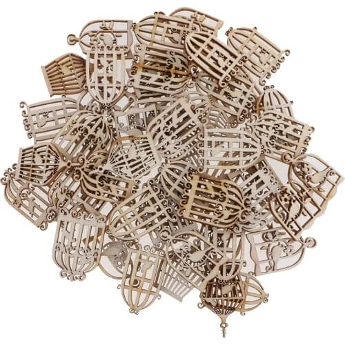 50pcs Wood Craft Embellishment Birdcase Shape For Scrapbook Home Xmas Decor