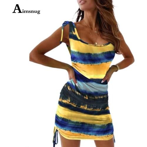 Aimsnug 2021 Summer Ladies Elegant Strap V-neck Chic Dress Patchwork Color Dresses Plus size 3XL Women Casual Short Mini Dress