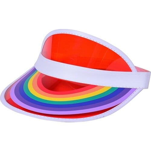 Men Women Rainbow Sport Sunshade Travel Sunscreen Driving Baseball Cap Candy Color Transparent PVC Plastic Empty Top Sun Hat R88