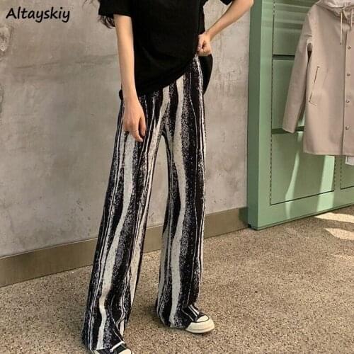 Casual Pants Women Spring Loose All-match Korean Style High Street Wide Leg Trousers Print Students Mujer Full Length Harajuku