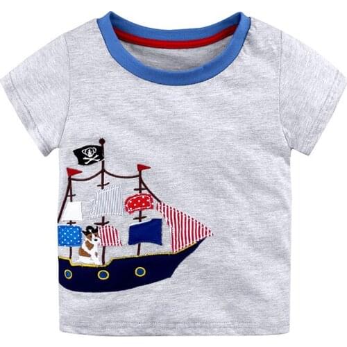 2021 Kids Tales Childrens Clothing Knitted Cotton Boy Girl Baby Short-sleeved T-shirt Summer Top 1-9T Blue Ship Dinosaur