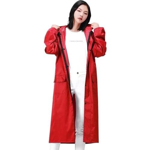 Hooded Long Raincoat Ladies Waterproof Windproof and Waterproof Raincoat Red Poncho Capa De Chuva Das Mulheres Rain Gear DD60YY