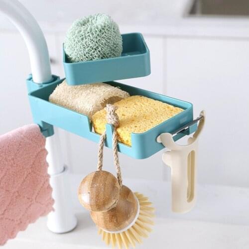 Double Layer Faucet Rack Multifunctional Sink Sponge Holder Faucet Rack Hollow Storage Shelf for Kitchen JA55