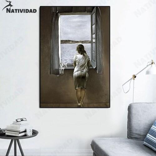 European Classical Oil Painting Window Back View Girl Picture Print Poster Retro Art Posters Aesthetic Bathroom Home Decor Loft