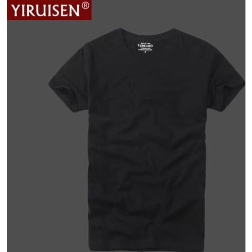 V-Neck 100% Cotton Mens T-Shirt YiRuiSen Solid Color Slim Fit Top Tees Casual Daily Vintage Tshirts Summer Comfortable Male Tee