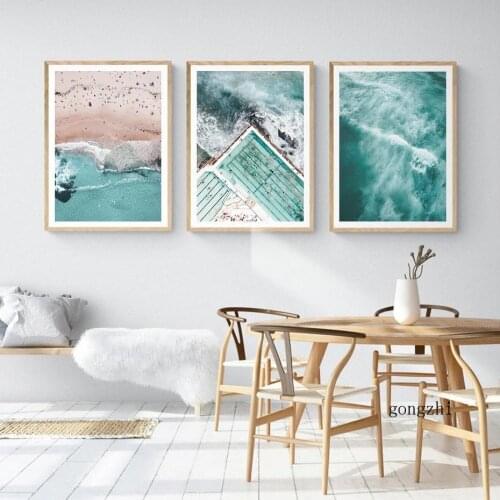 Pink Beach Print Boho Blue Ocean Surf Photo Scene Canvas Painting Wall Art Prints Pictures Poster Living Room Modern Home Decor