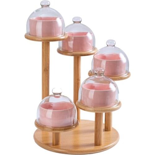 Ceramic bread bowl, hotel cloth salad ice cream bowl, diced cup dessert plate with rotating multi-layer bamboo rack