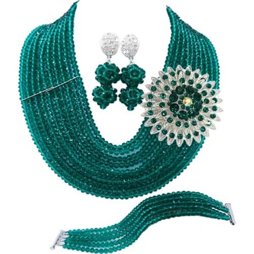 Fashion Teal Green Army Green African Beads Jewelry Set Nigerian Necklace Bracelet Earrings Wedding Accessories 10DS02