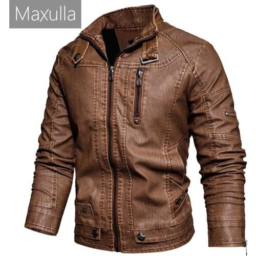 Maxulla Winter Mens Leather Jackets Casual Men Warm Motorcycle Leather Coats Man Slim Fit Faux Leather Biker Jackets Clothing