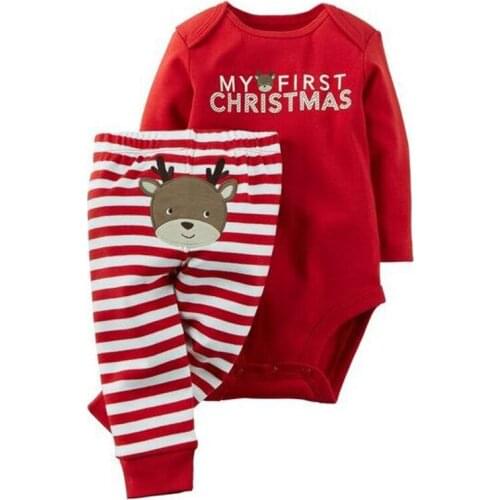 My First Christmas 2PCS Cute Baby Boys Girls Xmas Red Romper Tops Long Sleeve Pants Legging Outfit Clothes Sets DS19