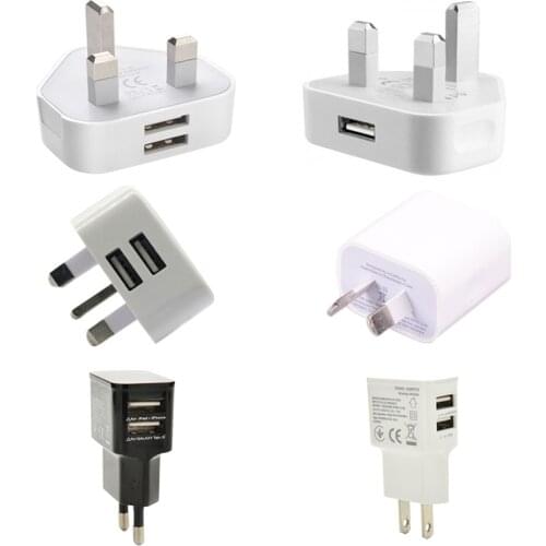 Wall Plug Mobile Phone Charger UK/AU/US Plug Wall USB Charger Adapter
