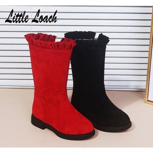 New Arrival Girls Nubuck Leather Boots Mid-calf Princess Vintage Boots for Children Soft Footwear Slip-resistant Botas Size26-37