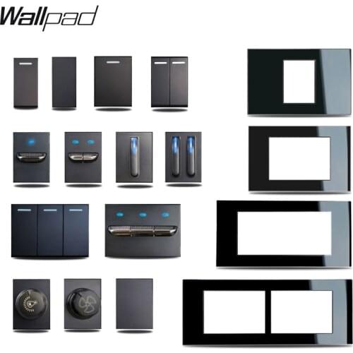 DIY AU US Switch 118*75mm 153*75mm 191*75mm 1 2 3 Gang Intermediate Pass Push Switch with LED Wallpad Black Tempered Glass Panel