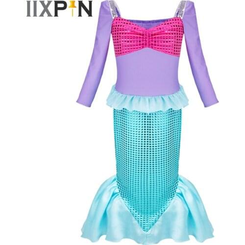 IIXPIN Girls Mermaid Dress Long Sleeve Shiny Dress Party Holiday Mermaid Cosplay Costume Girls birthday photo Mermaid Costume