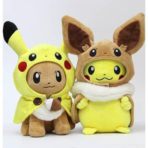 Pokemon Pikachu Cosplay Eeveelutions Sylveon Flareon Umbreon Plush Stuffed Dolls Eevee Cos Pika Cape Doll Toy Kids Gift TFA1974