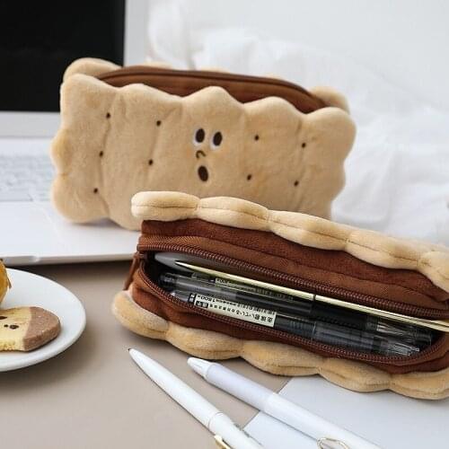 Sandwich Biscuits Plush Pencil Case pencil Bag Simple Large Capacity Pupils Kawaii Stationery Box Girl Heart For Student