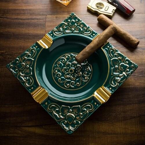 Luxury Ceramic Cigar Ash Tray with 4 Slot European Vintage Style Home Decor for Living Room Tobacco Smoking Holder